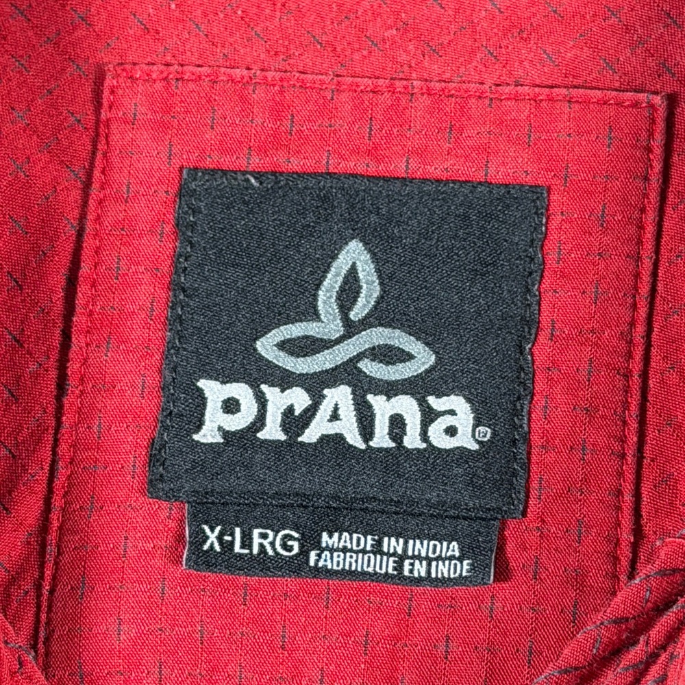 Prana Mens Short Sleeve Button Down Shirt Red Textured XL Dual Chest Pockets - Picture 7 of 11